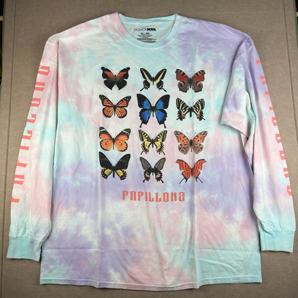 Papillons Butterfly Tie Dye Long Sleeve XL Aesthetic Streetwear Tee
